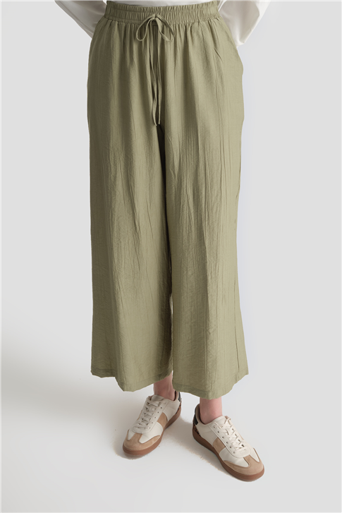 Beli Lastikli Palazzo Pantolon Haki