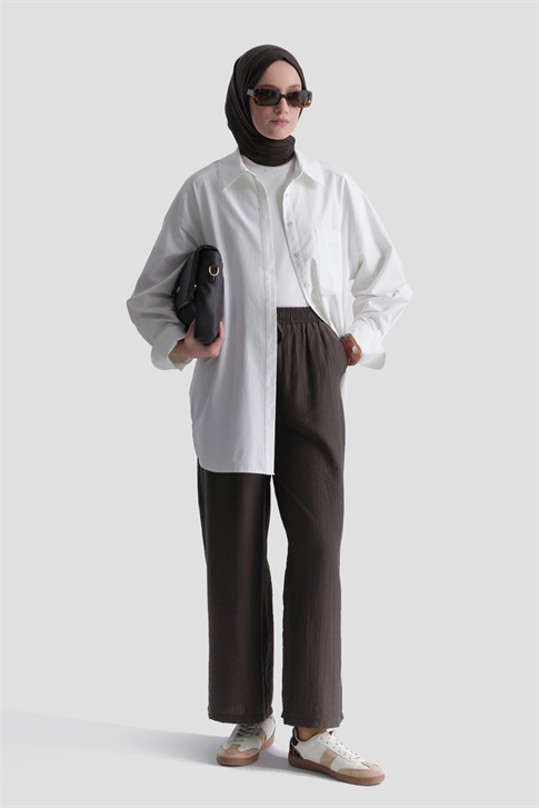 Beli Lastikli Palazzo Pantolon Kahverengi