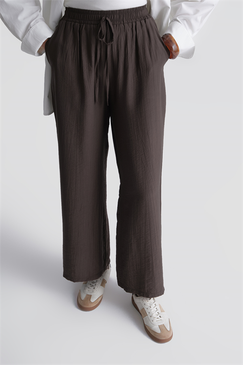 Beli Lastikli Palazzo Pantolon Kahverengi