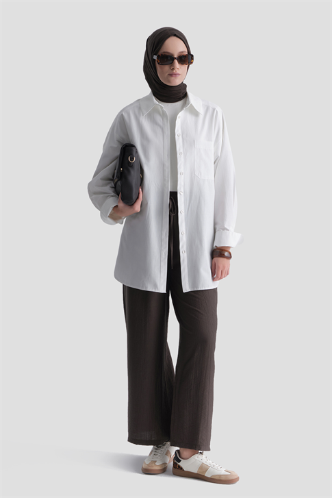 Beli Lastikli Palazzo Pantolon Kahverengi