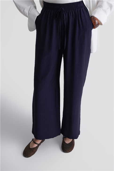Beli Lastikli Palazzo Pantolon Lacivert