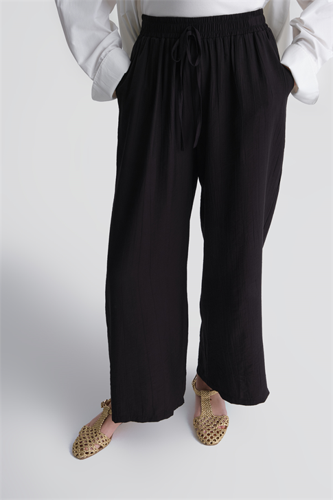 Beli Lastikli Palazzo Pantolon Siyah