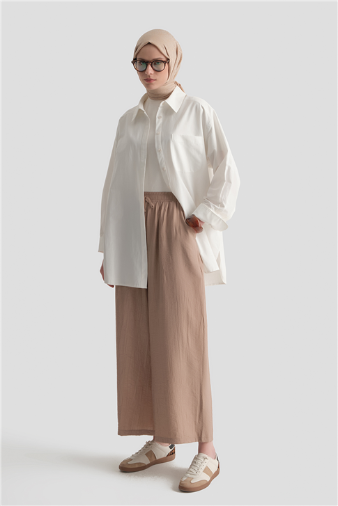 Beli Lastikli Palazzo Pantolon Vizon