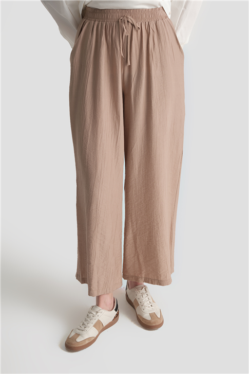 Beli Lastikli Palazzo Pantolon Vizon