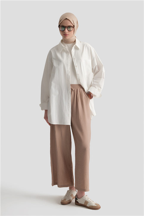 Beli Lastikli Palazzo Pantolon Vizon