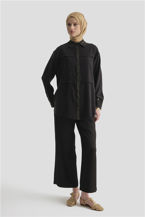 Beli Lastikli Palazzo Pantolon Siyah