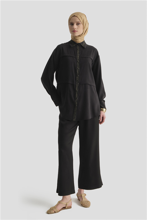 Beli Lastikli Palazzo Pantolon Siyah