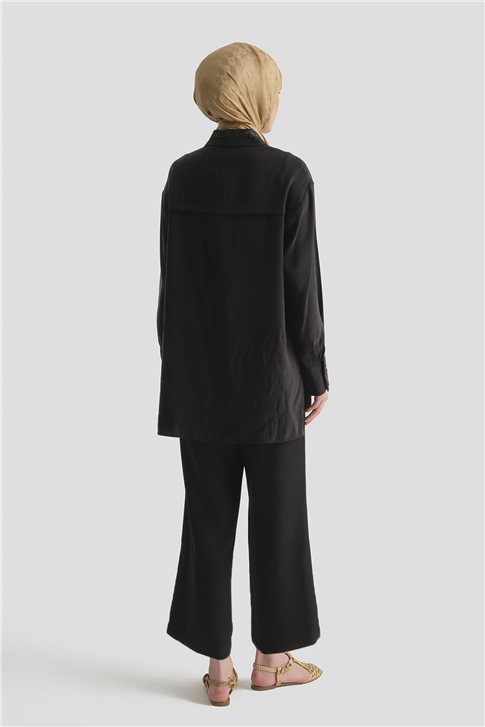 Beli Lastikli Palazzo Pantolon Siyah