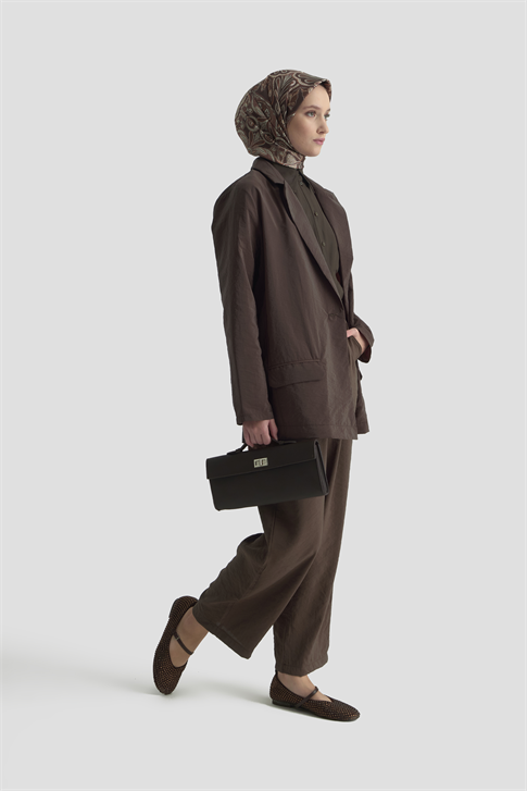 Beli Lastikli Pileli Pantolon Kahverengi