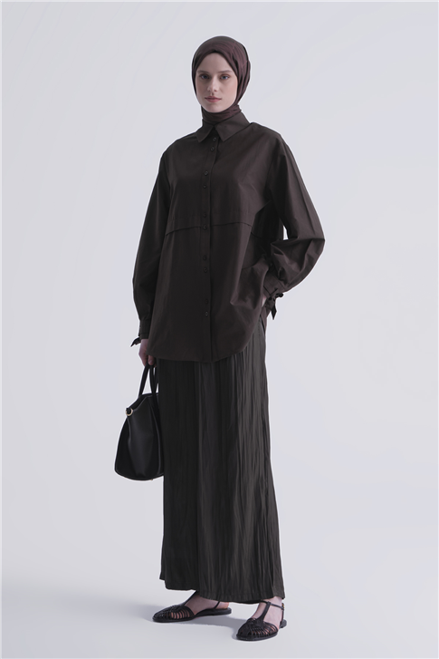 Kırışık Efektli Pantolon Kahverengi