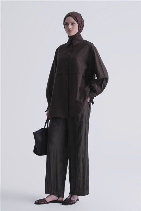 Kırışık Efektli Pantolon Kahverengi