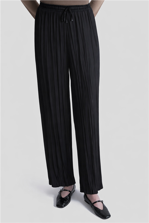 Kırışık Efektli Pantolon Siyah