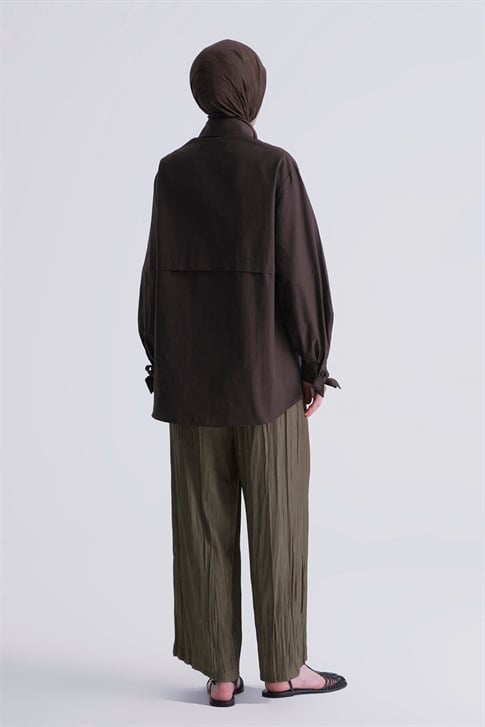 Kırışık Efektli Pantolon Yağ Yeşili