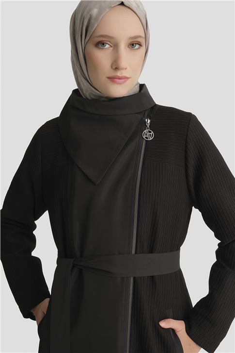 Yüksek Yaka Pardesü Siyah