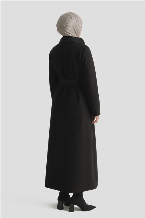 Yüksek Yaka Pardesü Siyah