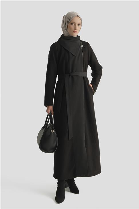 Yüksek Yaka Pardesü Siyah