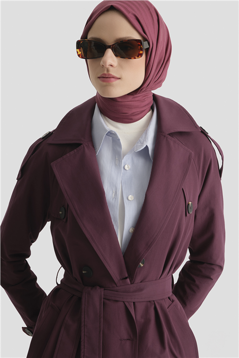 Basic Uzun Trençkot BORDO