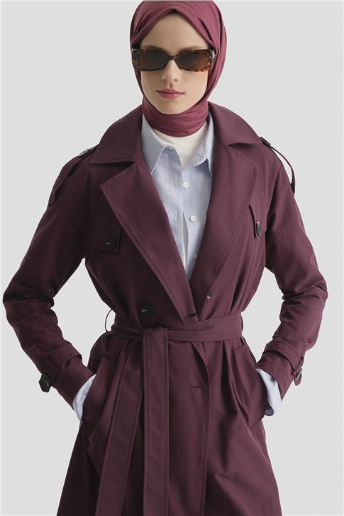 Basic Uzun Trençkot BORDO