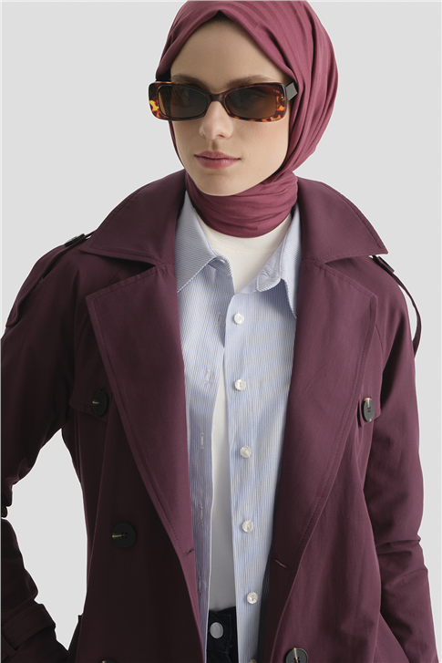 Basic Uzun Trençkot BORDO