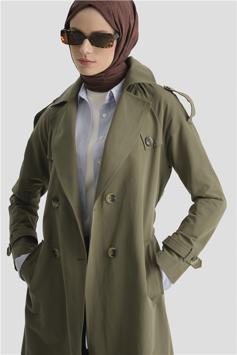 Basic Uzun Trençkot Haki