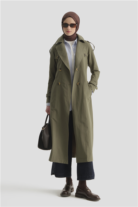 Basic Uzun Trençkot Haki