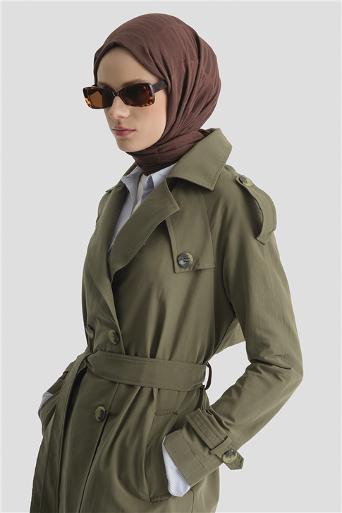 Basic Uzun Trençkot Haki