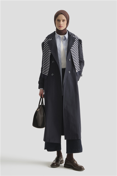 Basic Uzun Trençkot Lacivert