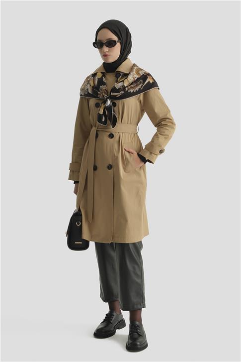 Düğmeli Basic Trençkot Camel