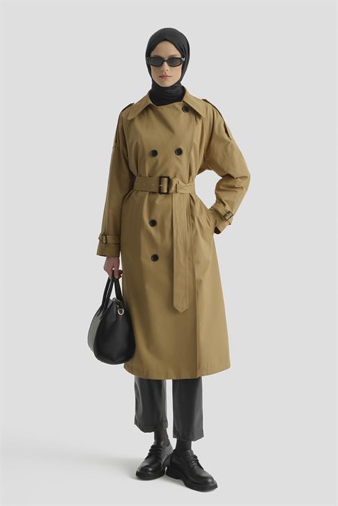 Armine Kemerli Uzun Trençkot Camel