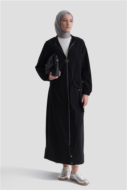Cep Detaylı Pardesü Siyah