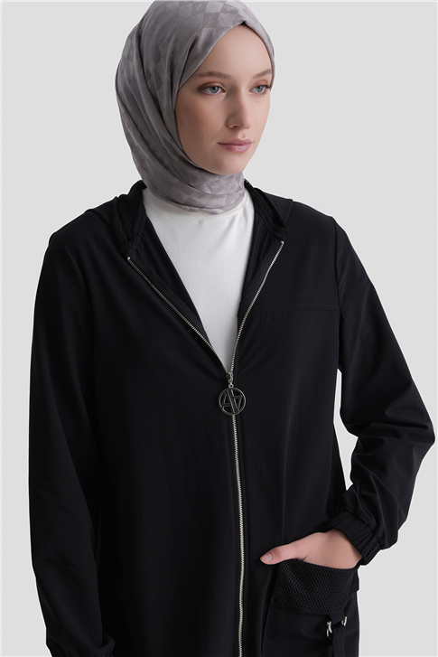Cep Detaylı Pardesü Siyah