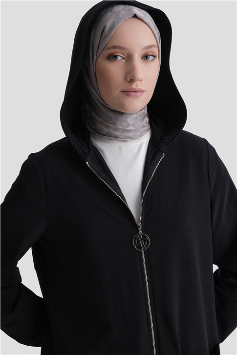 Cep Detaylı Pardesü Siyah