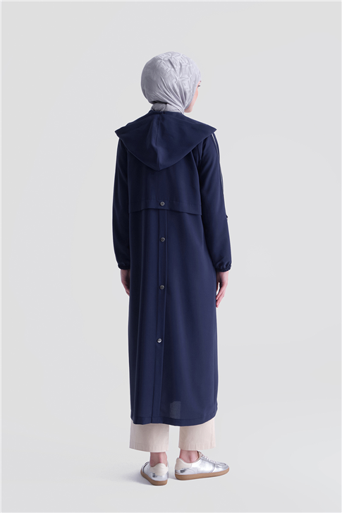 Simli Şeritli Pardesü Lacivert