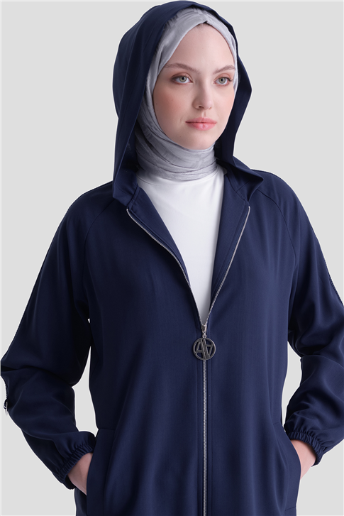 Simli Şeritli Pardesü Lacivert