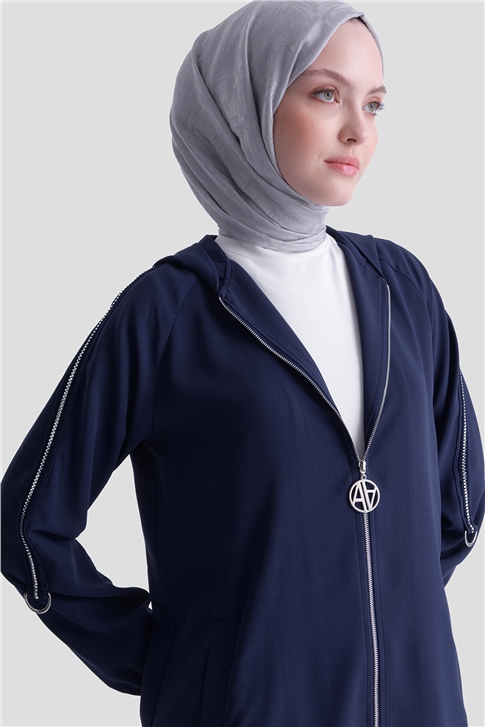 Simli Şeritli Pardesü Lacivert