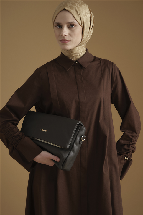 Armine Oversize Tunik Elbise Kahverengi