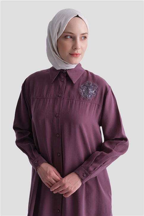 İşlemeli Tunik Elbise Vişne