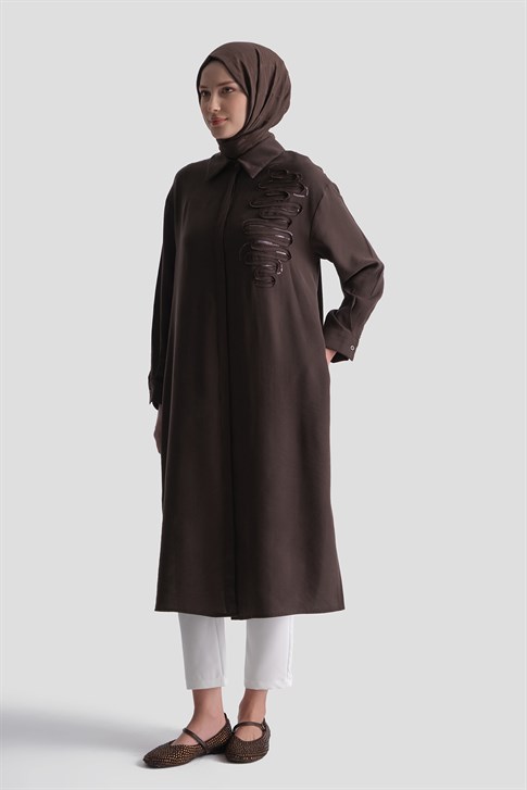 Nakışlı Tunik Elbise Kahve