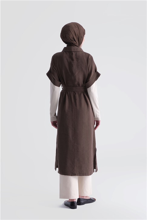 Kemerli Tunik Elbise Kahverengi