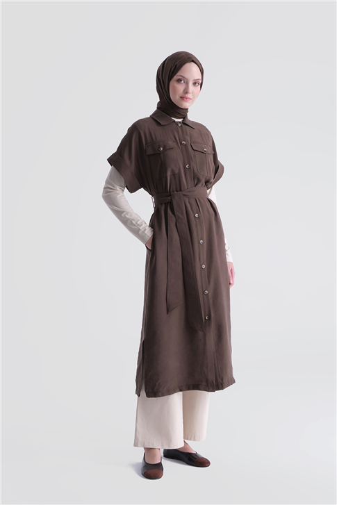 Kemerli Tunik Elbise Kahverengi