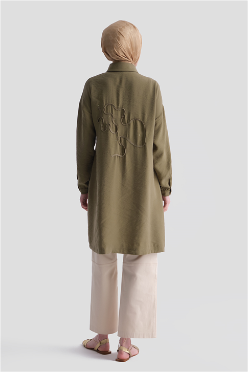 Arkası Nakışlı Tunik Elbise Haki