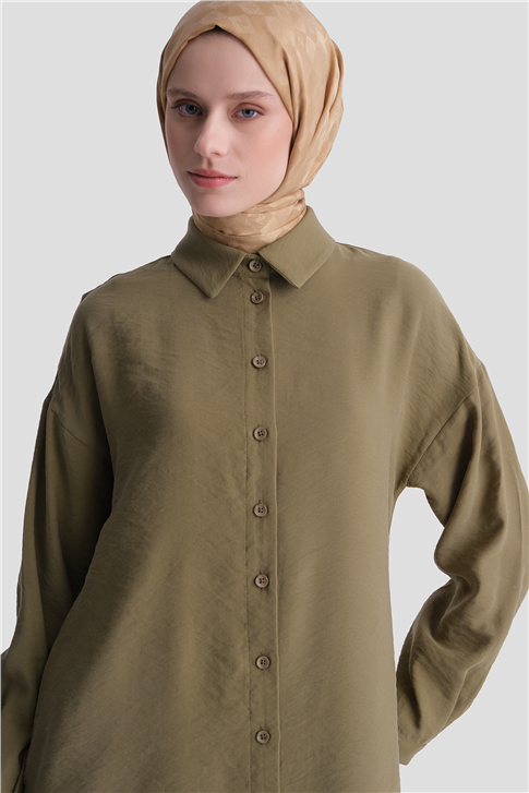 Arkası Nakışlı Tunik Elbise Haki