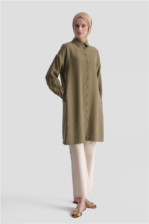 Arkası Nakışlı Tunik Elbise Haki