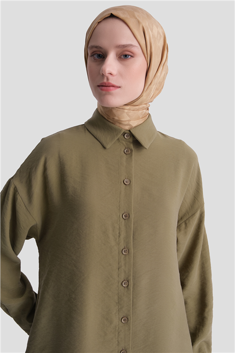 Arkası Nakışlı Tunik Elbise Haki