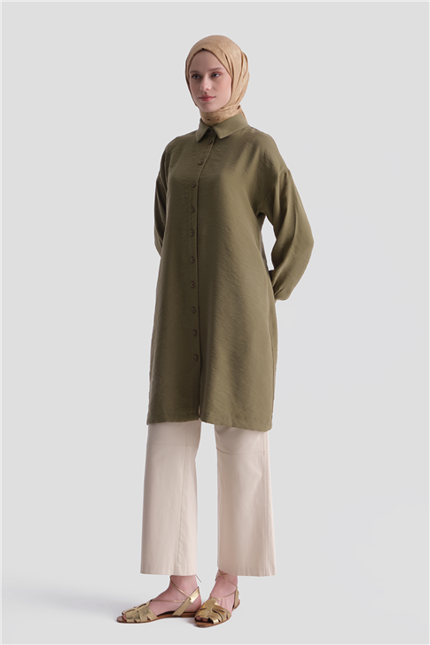 Arkası Nakışlı Tunik Elbise Haki