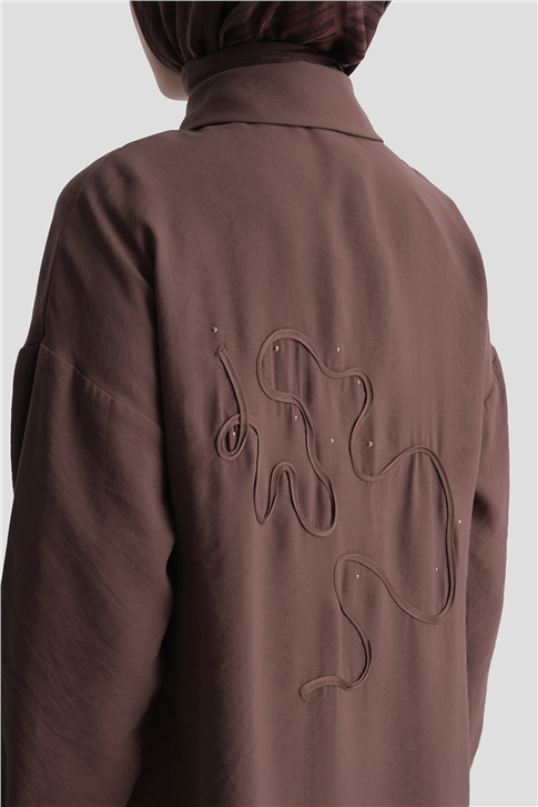 Arkası Nakışlı Tunik Elbise Kahverengi