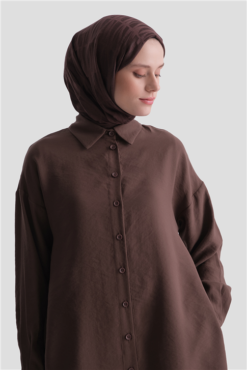 Arkası Nakışlı Tunik Elbise Kahverengi