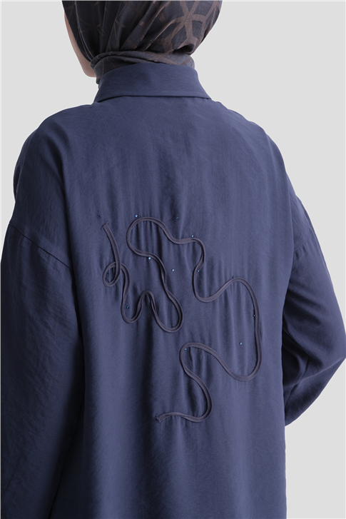 Arkası Nakışlı Tunik Elbise Lacivert