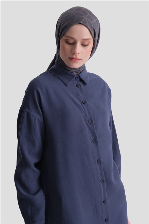 Arkası Nakışlı Tunik Elbise Lacivert