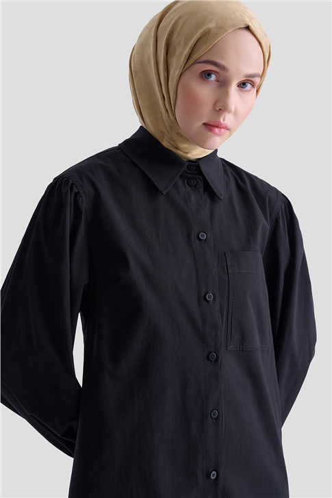 Karpuz Kol Poplin Tunik Elbise Siyah